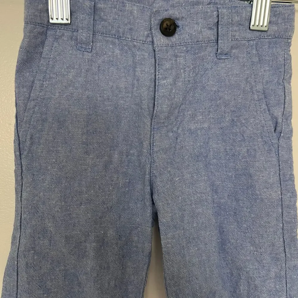 Janie and Jack Blue Linen Blend Roll Cuff Pants Toddler 18-24M Summer Casual Boy